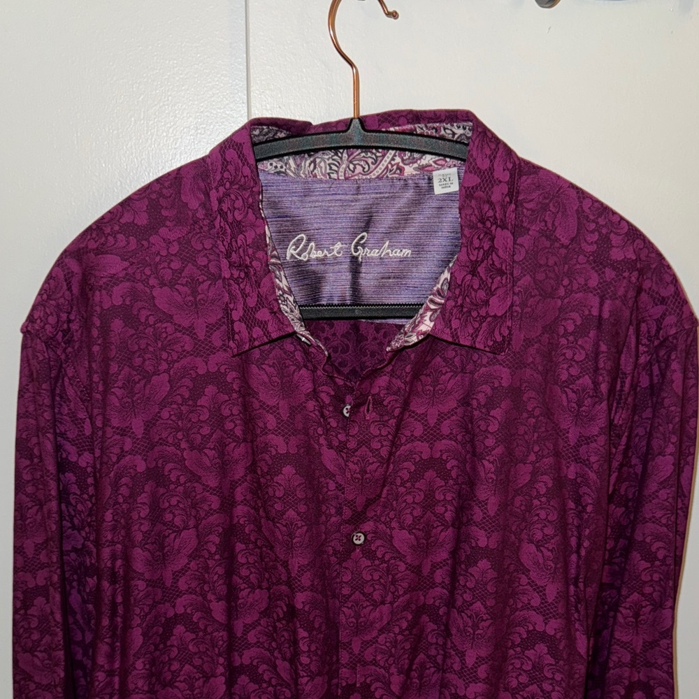 *SOLD* Robert Graham Paisley Burgundy/Purple Button Down Shirt Size 2XL NWOT